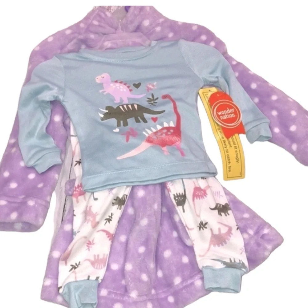 Wonder Nation 3 piece set pajamas & robe for little girls 12 months new with tag